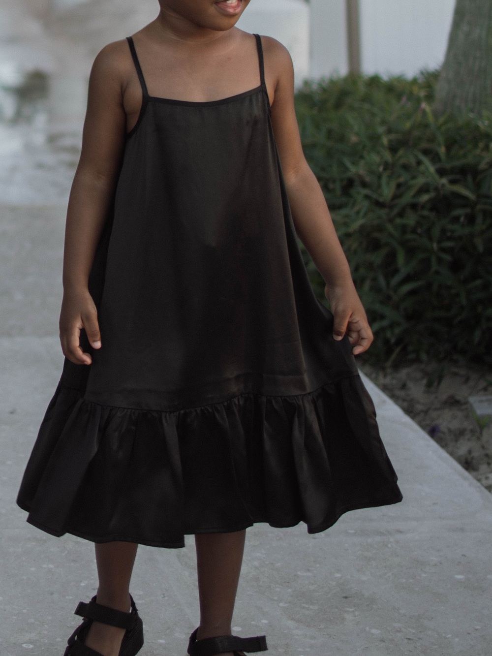 Quince Black Ruffle-Hem Slip Dress for Girls
